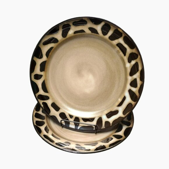 3rd Set of 2 Joseph Abboud Cheetah Dinner Plates 11" Brown Leopard Animal Print - Picture 1 of 10